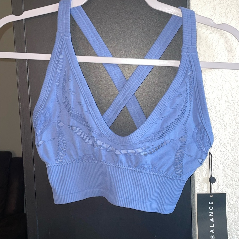 Balance Athletica Blue Sports Bra with Criss-Cross Back